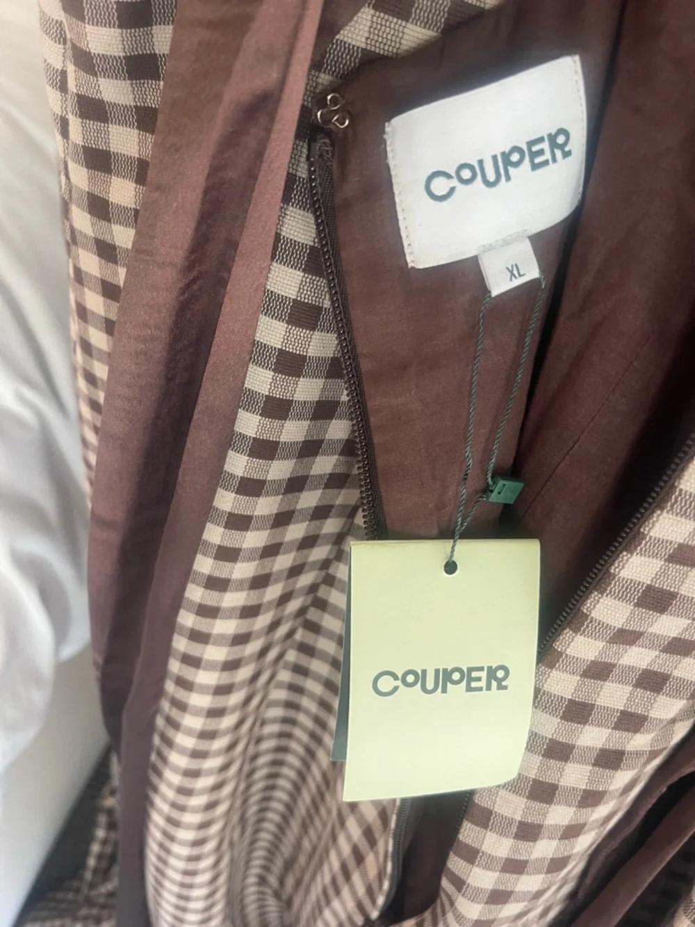 Couper Margaret Gingham Tie-Back Gown XL NWT 100% Cotton Brown Check Dress - Picture 3 of 3